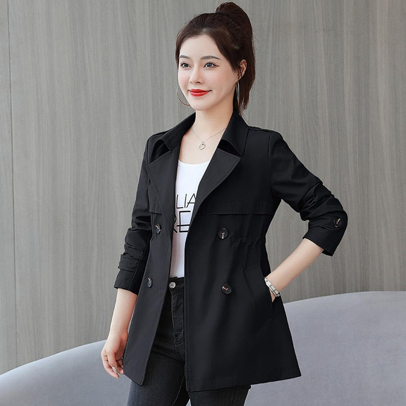 Women&#39;s Short Trench Coat With Adjustable Belt