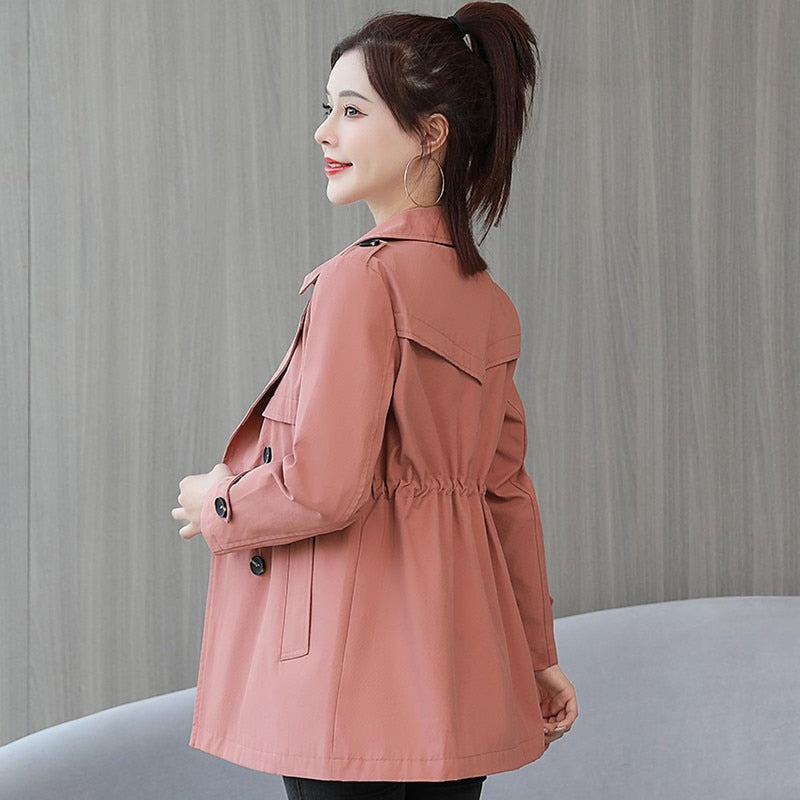 Women&#39;s Short Trench Coat With Adjustable Belt