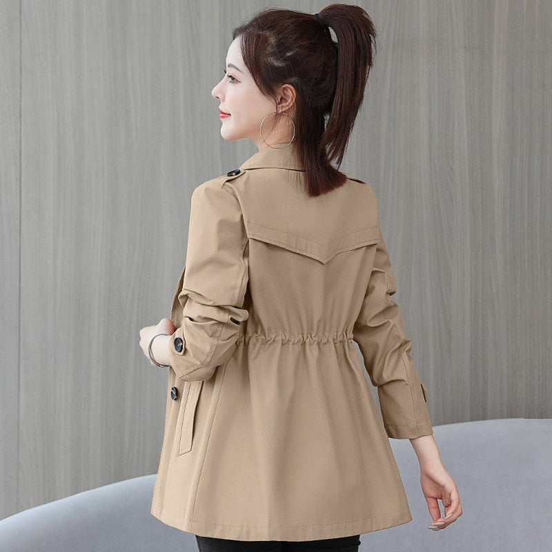 Women&#39;s Short Trench Coat With Adjustable Belt
