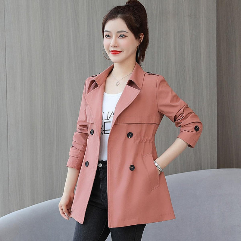 Women&#39;s Short Trench Coat With Adjustable Belt