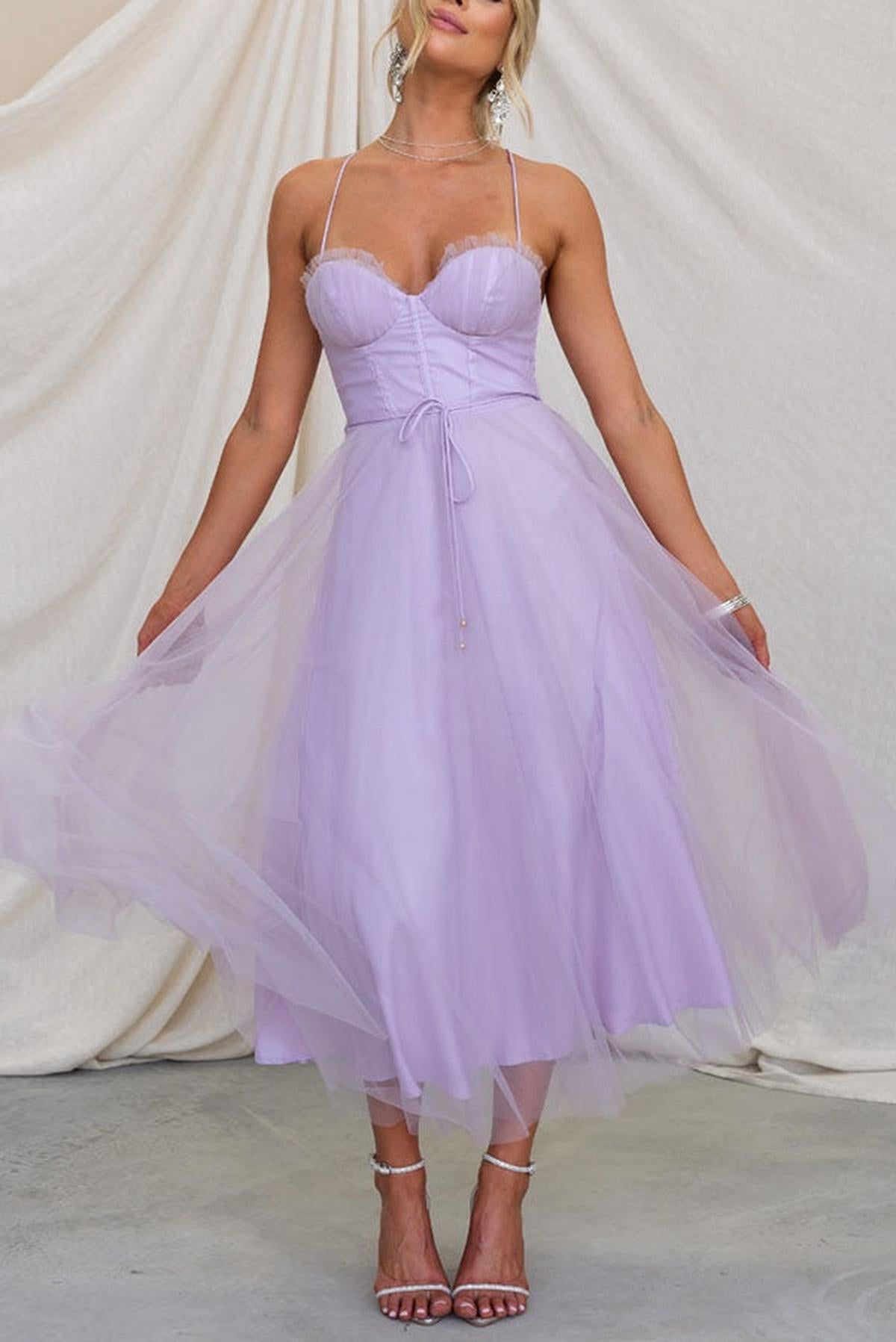 Women&#39;s Sleeveless Chiffon Maxi Dress With Tulle Overlay