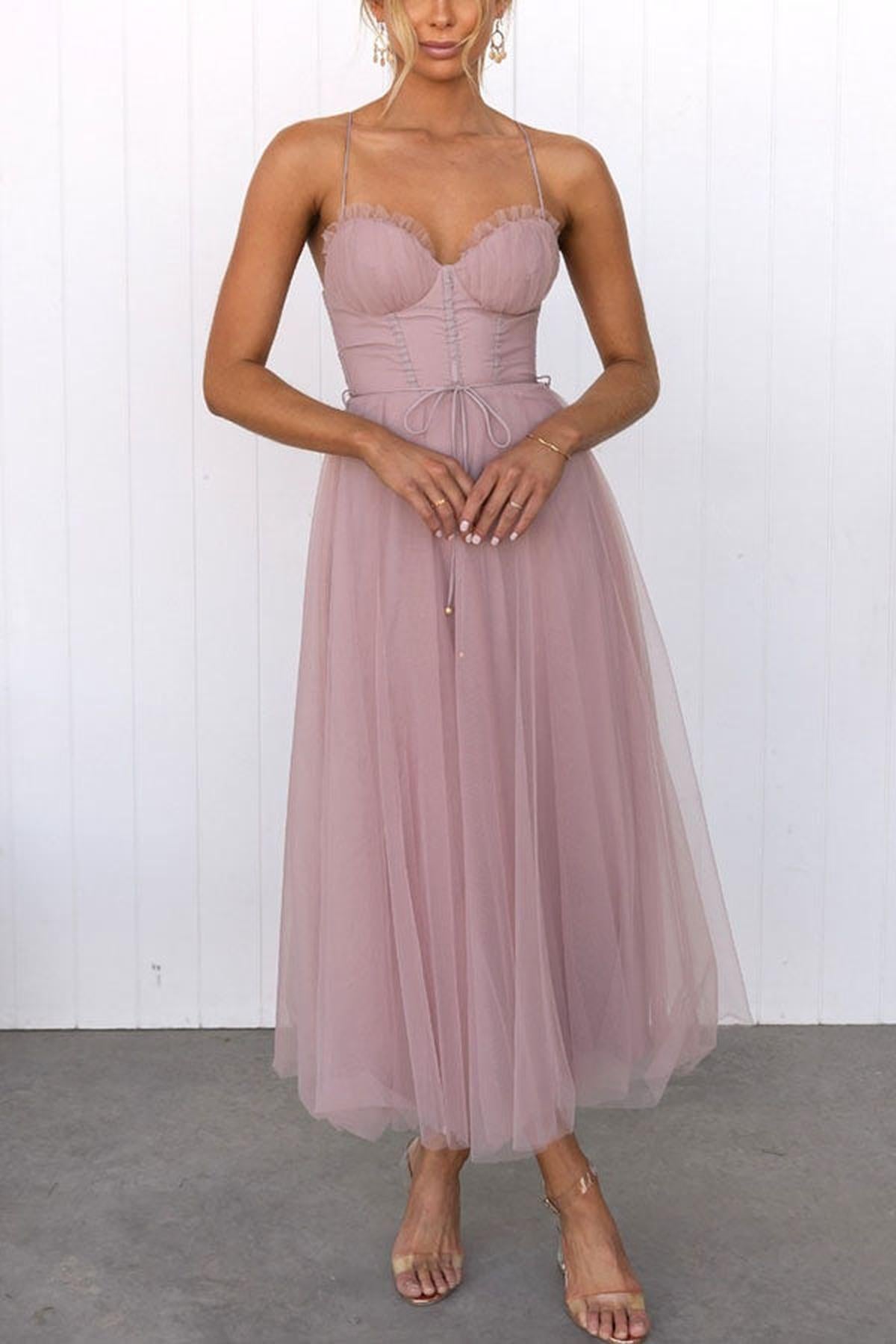Women&#39;s Sleeveless Chiffon Maxi Dress With Tulle Overlay