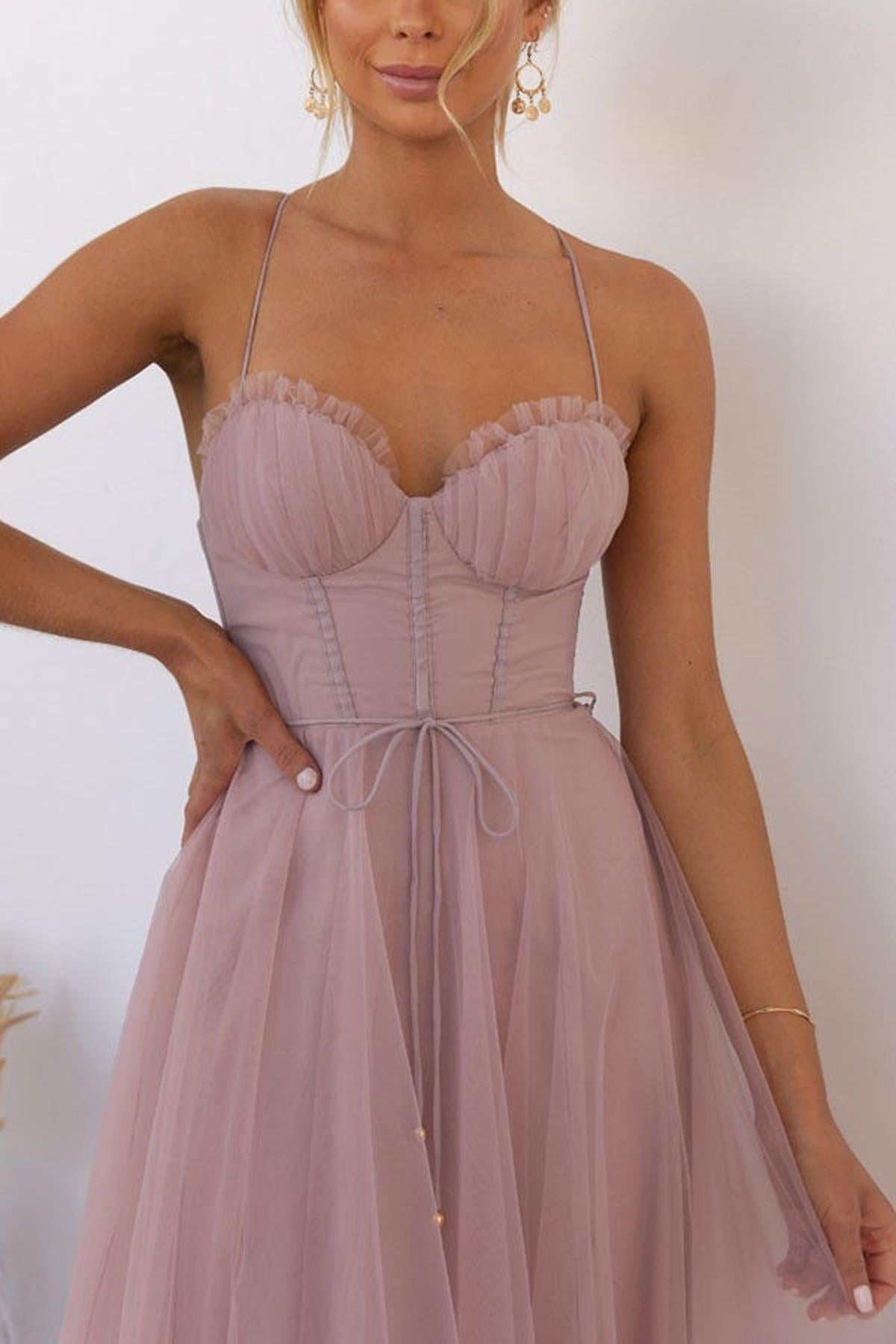 Women&#39;s Sleeveless Chiffon Maxi Dress With Tulle Overlay