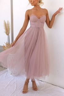 Women&#39;s Sleeveless Chiffon Maxi Dress With Tulle Overlay