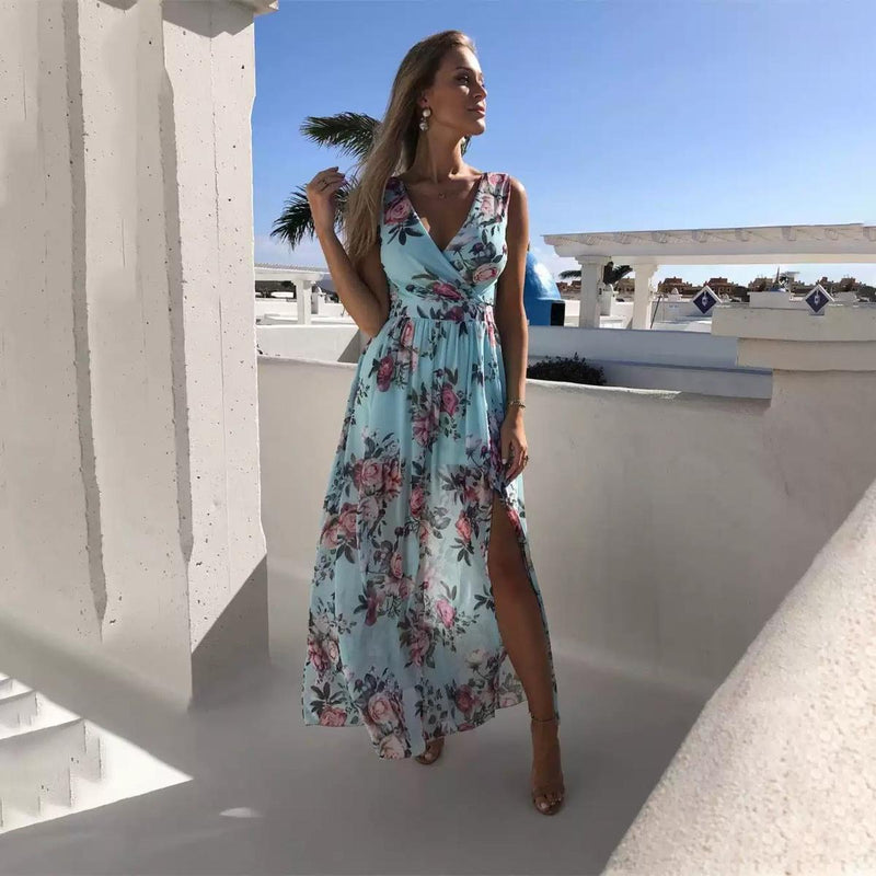 Women&#39;s Sleeveless Printed Maxi Dress