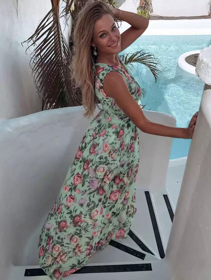 Women&#39;s Sleeveless Printed Maxi Dress