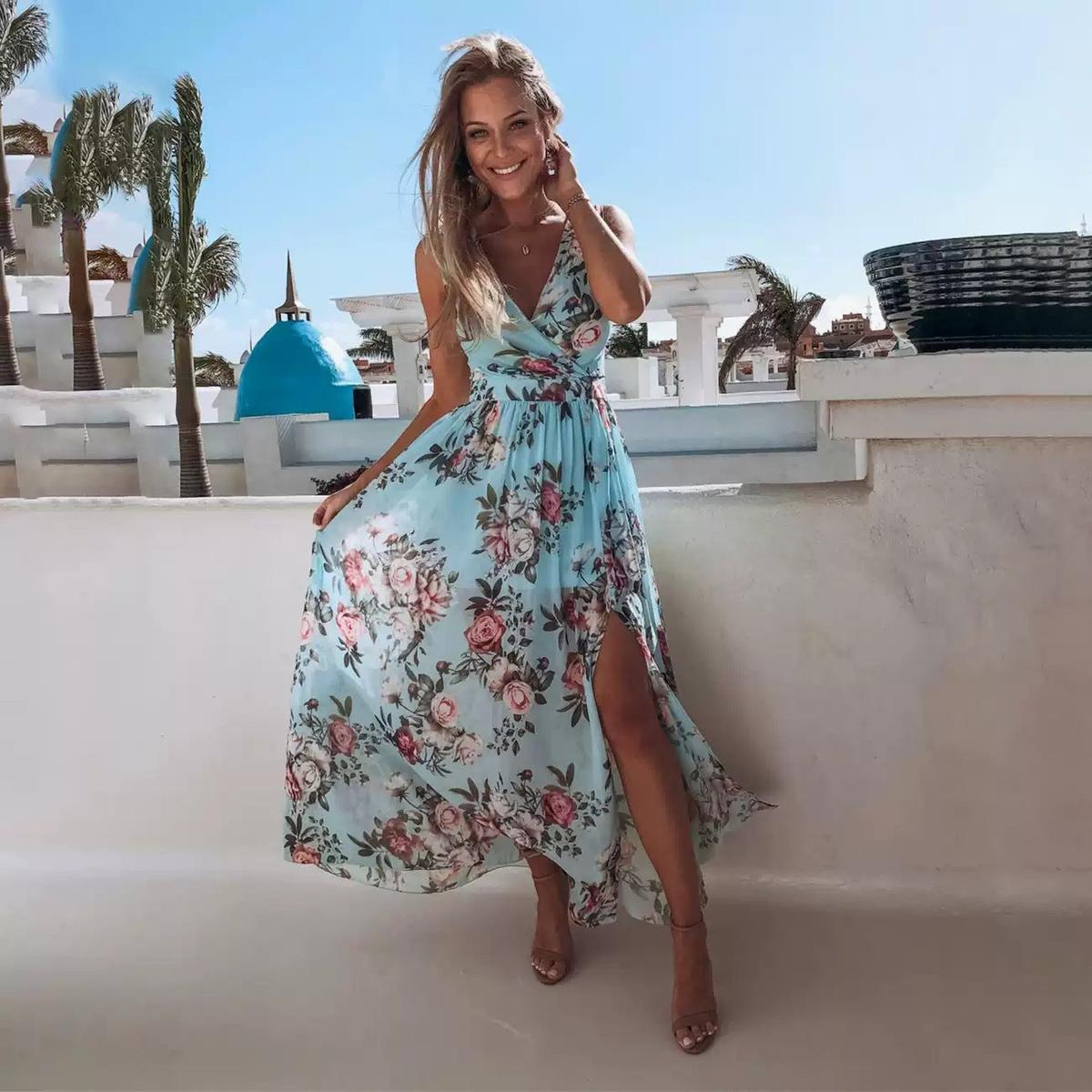 Women&#39;s Sleeveless Printed Maxi Dress