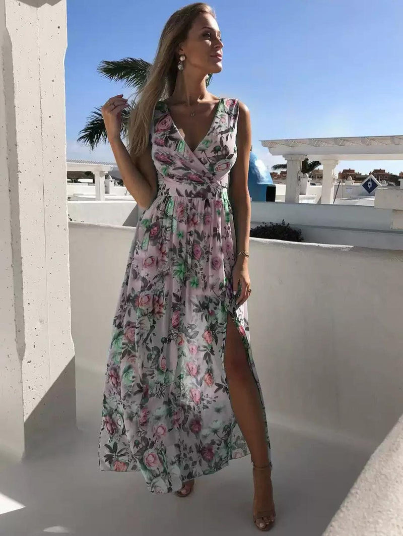 Women&#39;s Sleeveless Printed Maxi Dress