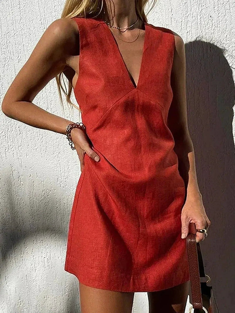 Women&#39;s Sleeveless V-Neck Mini Dress
