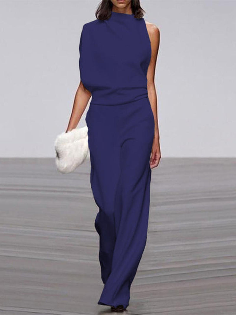 Women&#39;s Sleeveless Wide Leg Jumpsuit With Round Neck