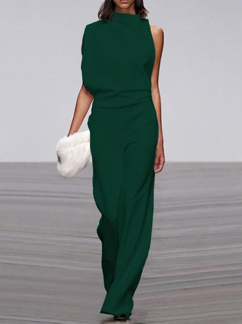 Women&#39;s Sleeveless Wide Leg Jumpsuit With Round Neck