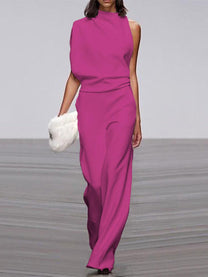 Women&#39;s Sleeveless Wide Leg Jumpsuit With Round Neck