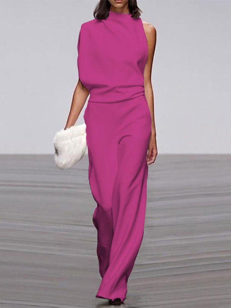 Women&#39;s Sleeveless Wide Leg Jumpsuit With Round Neck