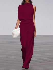 Women&#39;s Sleeveless Wide Leg Jumpsuit With Round Neck