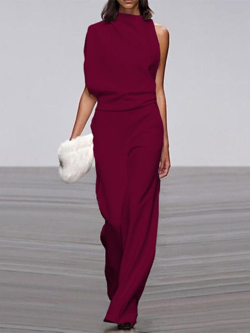 Women&#39;s Sleeveless Wide Leg Jumpsuit With Round Neck