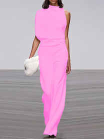 Women&#39;s Sleeveless Wide Leg Jumpsuit With Round Neck