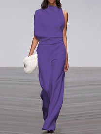 Women&#39;s Sleeveless Wide Leg Jumpsuit With Round Neck