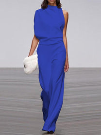 Women&#39;s Sleeveless Wide Leg Jumpsuit With Round Neck