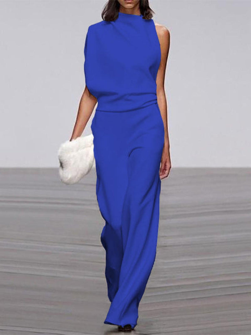 Women&#39;s Sleeveless Wide Leg Jumpsuit With Round Neck