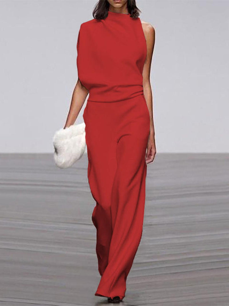 Women&#39;s Sleeveless Wide Leg Jumpsuit With Round Neck