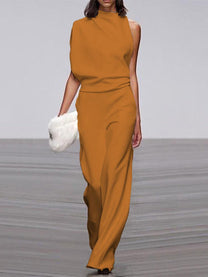 Women&#39;s Sleeveless Wide Leg Jumpsuit With Round Neck