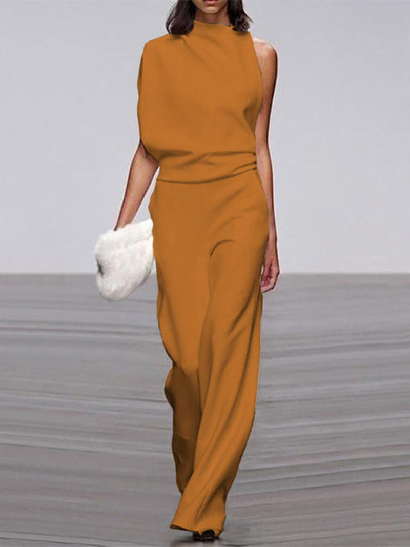Women&#39;s Sleeveless Wide Leg Jumpsuit With Round Neck
