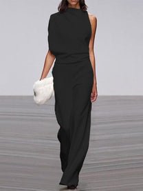 Women&#39;s Sleeveless Wide Leg Jumpsuit With Round Neck