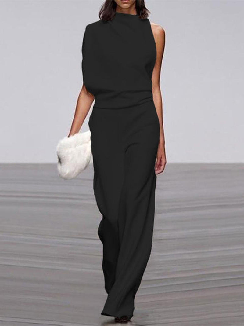 Women&#39;s Sleeveless Wide Leg Jumpsuit With Round Neck