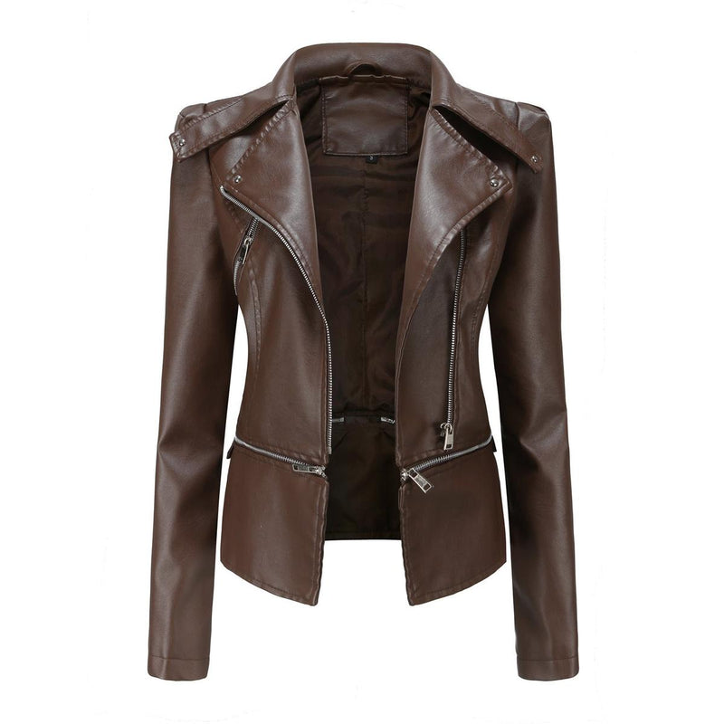 Women&#39;s Slim Fit PU Leather Motorcycle Jacket