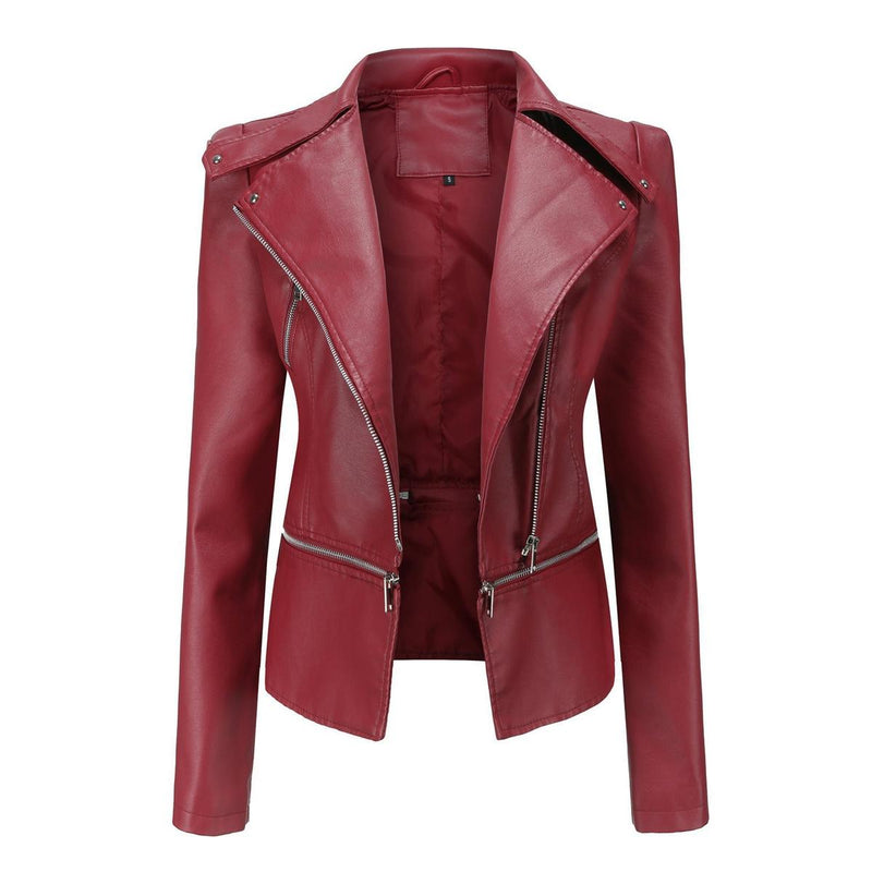 Women&#39;s Slim Fit PU Leather Motorcycle Jacket