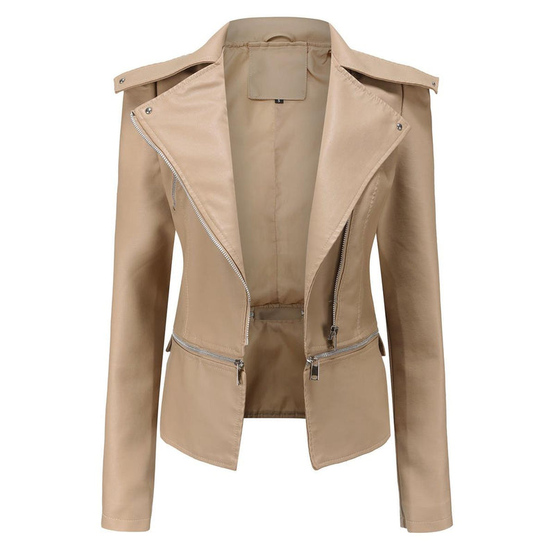 Women&#39;s Slim Fit PU Leather Motorcycle Jacket