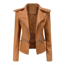 Women&#39;s Slim Fit PU Leather Motorcycle Jacket