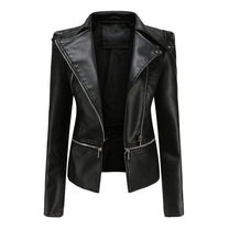 Women&#39;s Slim Fit PU Leather Motorcycle Jacket