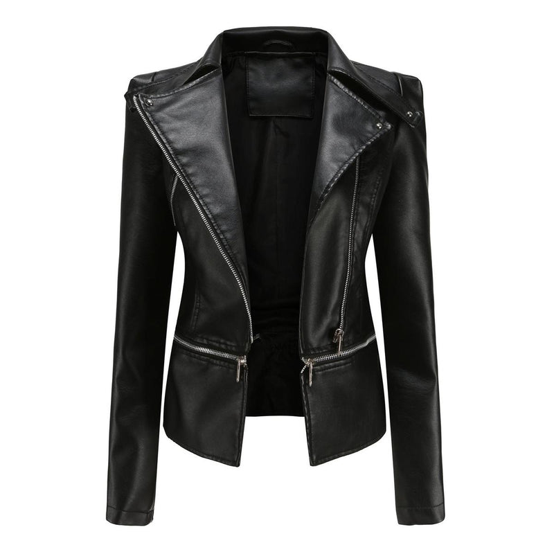 Women&#39;s Slim Fit PU Leather Motorcycle Jacket