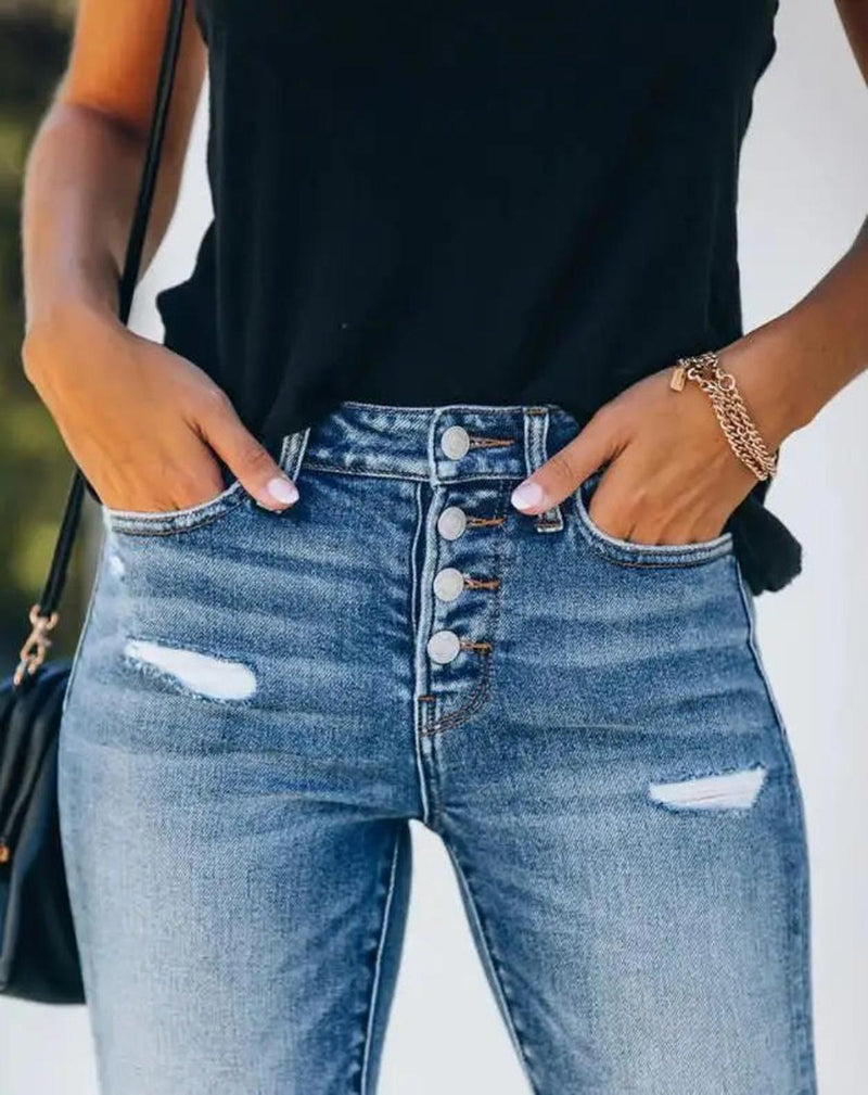 Women&#39;s Slim Fit Ripped Denim Jeans