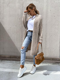Women&#39;s Solid Color Knit Cardigan With Long Sleeves