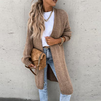 Women&#39;s Solid Color Knit Cardigan With Long Sleeves