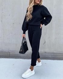 Women&#39;s Spring Lounge Set With Elastic Waistband And High Collar