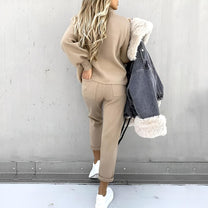 Women&#39;s Spring Lounge Set With Elastic Waistband And High Collar