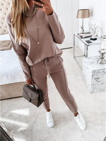 Women&#39;s Spring Lounge Set With Elastic Waistband And High Collar