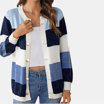 Women&#39;s Striped Cardigan Sweater - Elegant Versatile Knitwear