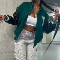 Women&#39;s Stylish Bomber Jacket With Zipper And Pockets