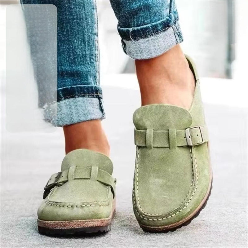 Women&#39;s Suede Loafers With Buckle - Lightweight And Comfortable