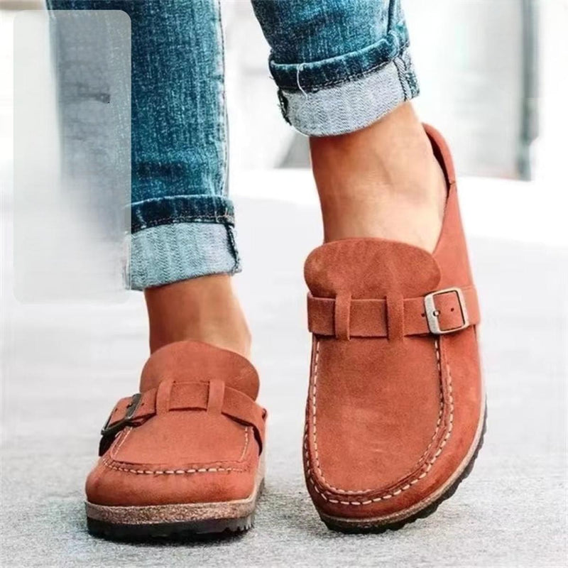 Women&#39;s Suede Loafers With Buckle - Lightweight And Comfortable