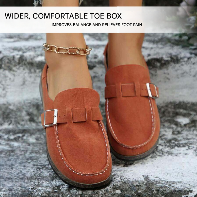 Women&#39;s Suede Loafers With Buckle - Lightweight And Comfortable