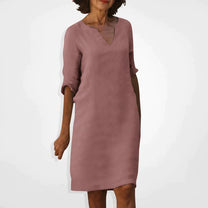 Women&#39;s Summer V-Neck Midi Dress With Three-Quarter Sleeves
