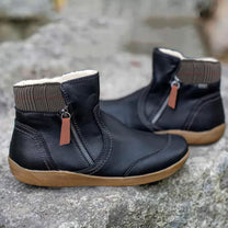 Women&#39;s Synthetic Leather Ankle Boots With Side Zipper