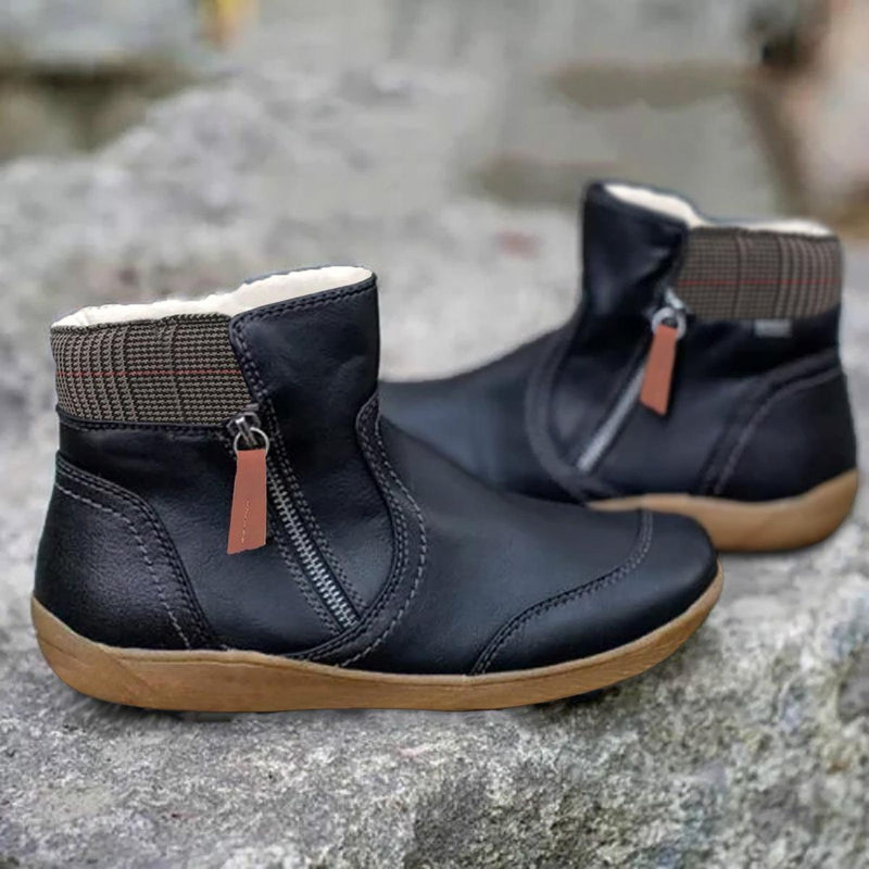 Women&#39;s Synthetic Leather Ankle Boots With Side Zipper