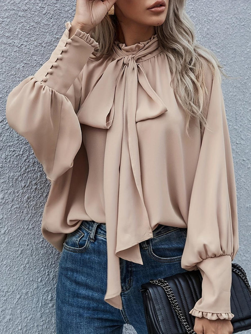 Women&#39;s Tie-Neck Puff Sleeve Blouse