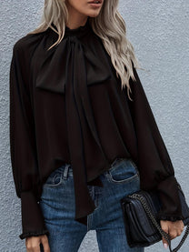 Women&#39;s Tie-Neck Puff Sleeve Blouse